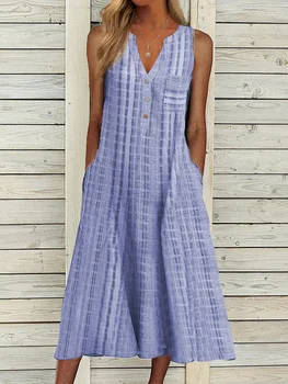 Atsitiktinis Elegantiškas Komplektai Moterų Nauja Vasaros Ilga Suknelė Vintage Rankovių Vientisos Spalvos Laisvi Šalies Holiday Beach Grotelės Suknelės