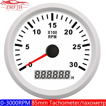 Universalus 85mm Valtis Tachometras Jūrų 1-10 Cilindrų Dyzelinis Benzinas Enginee LCD Hourmeter 0-3000RPM Matuoklis, Automobilio 12V/24V
