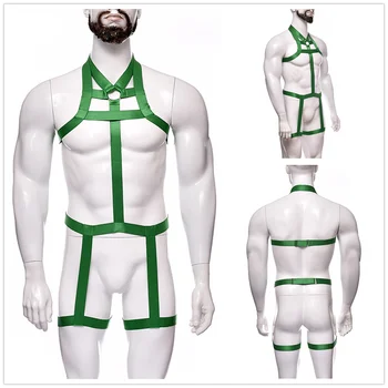 Vyrai Žalia viso Kūno saugos Diržas Reguliuojamas Seksualus apatinis trikotažas Nustatyti Vyrų Clubwear Kostiumai Fetišas Gėjų Nelaisvėje Elastingas Diržas Narve Bodysuit