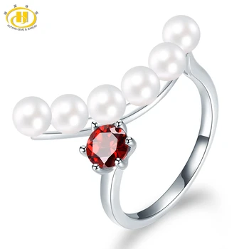 Atsargų Šalinimas Kietas 925 Sterlingas Sidabro Žiedas Natūralus Raudonasis Granatas & Baltos Spalvos Gėlavandenių Perlų Žiedai Romantiško Stiliaus Fine Jewelry