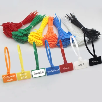 100 spalvingų ir lengva žymėti 4*150mm nailono ryšių, tinklo kabelis etiketės, plastiko žiedas ryšiai, kabelinė etiketės, savaiminio fiksavimo laikiklis dirželiams