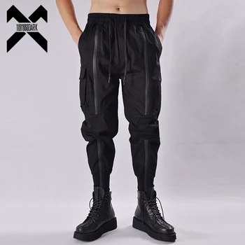 Taktinis Funkcinės Krovinių Kelnės Poilsiu Vyrų Juoda Elastinga Juosmens Kelnės Hip-Hop Streetwear Užtrauktukas Dizaino Kelnės Techwear WB376