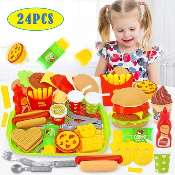 Modeliavimo Maisto Virtuvės Žaislai Vaikams Apsimesti Žaisti Virimo Žaislas Virtuvės Puodą Hamburger Hot Dog Fri, Tėvų-Vaikų Interaktyvus Žaislas