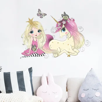 Animacinių filmų Mažoji Princesė ir Vienaragis Sienų Lipdukai, Vinilo Dekoratyvinės Sienų Lipdukai Baby Girl Miegamojo Puošmena Darželio Freskos Plakatas