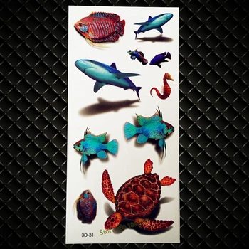Naujas Populiarus Vandeniui 3D Tatuiruotė Vėžlys Ryklių, Jūros Arklių Žuvų Dizaino Vyrai Moterys Ryškus Body Art 
