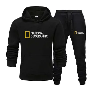 National Geographic-vyriškų Megztinių Ir Kelnių Kostiumas, Laisvalaikio Sportinės aprangos, Hoodie, Nauja Rudens Ir Žiemos Kolekcija, 2 dalių Rinkinys