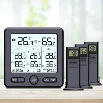 Oras Stotis Indoor/Outdoor Wireless Jutikliai, Skaitmeninis Termometras su Drėgmėmačiu LED LCD Ekranas Termometras Su 3 Nuotoliniai Jutikliai