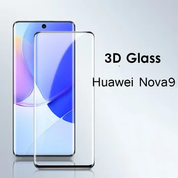 JGKK 3D Išlenkti Šoniniai Visiškai Padengti Grūdinto Stiklo Huawei Nova 9 Nova9 Screen Protector, Stabdžių Mėlynas Matinis Matinio stiklo Apsauginio Stiklo