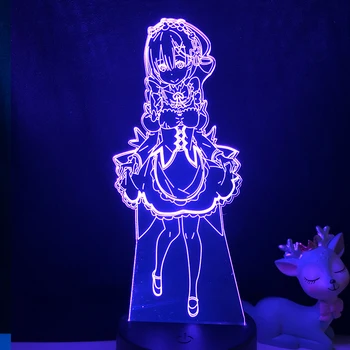 Anime Rem ir Ram Iš Naujo Nulio Pradeda Gyvenimą Kitoje Pasaulio Manga Mielas Kawaii Pav Setup Kietas Dovana Naktį Šviesos 3D RGB Lempos
