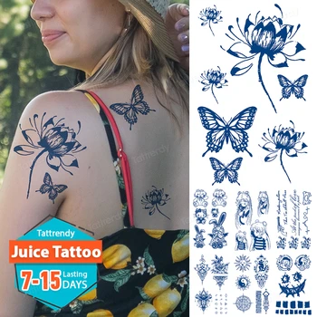drugelis gėlių lotus laikina tatuiruotė sulčių rašalo kūno menas atgal peties ranką rankovių tatuiruotės lipdukas mėlyna seksualus, moterų, vyrų suaugusiųjų