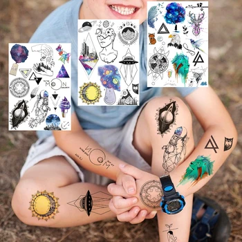 Visatos Geometrinę Laikinos Tatuiruotės Vaikams Minimalistinio Kūno Menas Galaxy Tatuiruotė Lipdukas Netikrą Mažas Kosmonautas Mielas Star, Tatuiruotė