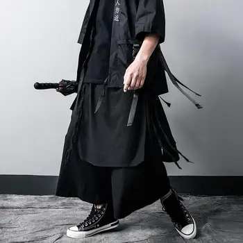 ARENS Techwear Pločio Kojų Kelnės Punk, Gothic Black Kelnės Vyrų Goth Medvilnės Drobės Vasaros Japonų Stiliaus Streetwear Hip-Hop