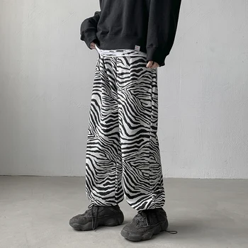 Jaunimo Streetwear Juodos Kelnės Vyrams Poilsiu 2021 Mens Tiesiai Haremo Kelnės Vyrams korėjos Hip-Hop Kelnės Plius Dydis Zebra kelnės