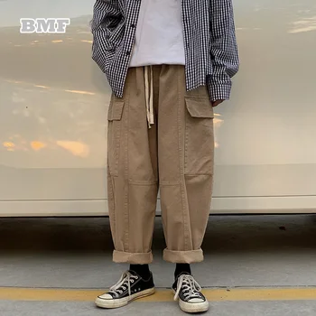 Korėjos Mados Hip-Hop Atsitiktinis Krovinių Kelnės Kpop Pora Drabužių Vyrams, Moterims Streetwear Armijos Žalioji Tiesios Kelnės Harajuku Vyras