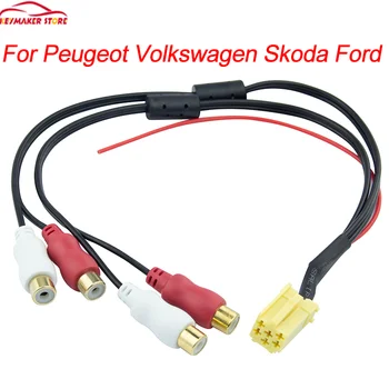 MINI ISO 6Pin Iš 4 Chinch Kabel RCA Laidas 4RCA Linijos Adapteris, Garso Įrenginys, Skirtas Audi Volkswagen Skoda 