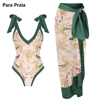 Para Praia 2023 Naujas Retro vientisi maudymosi kostiumėlį su maudymosi Kostiumėliai, Padengti Ups Moterų Paplūdimio Suknelė Seksualus Gėlių Maudymosi Kostiumas Moterims