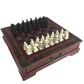 Naujos Medienos Šachmatų rinkinį Kinijos Retro Terakotos Karių Šachmatų Medienos Ar Senas Drožyba Dervos Chessman Kalėdų Gimtadienio Priemokos Dovanų